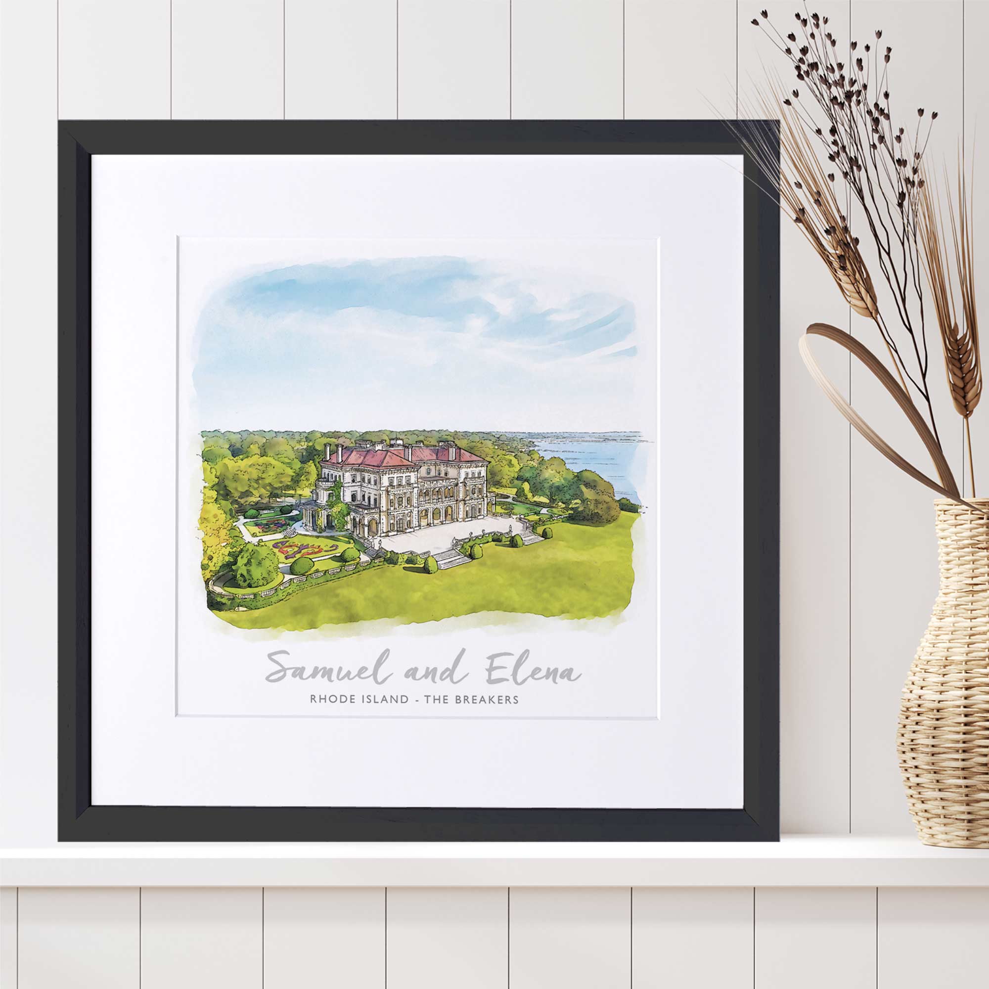 Personalised wedding venue illustration, online black and white, custom digital illustration, house portrait, watercolour house illustration